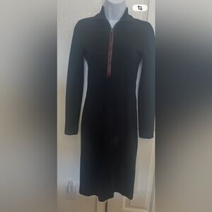 Ralph Lauren Black Label Figure Flattering Black Dress with Leather Sleeves
